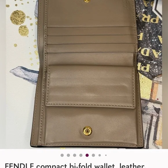Fendi F Beige Leather Bi-Fold Wallet with Gold Logo. 31/2 X 41/2 - Picture 5 of 16